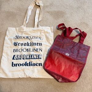 Brooklinen and Lululemon Red Tote Bags